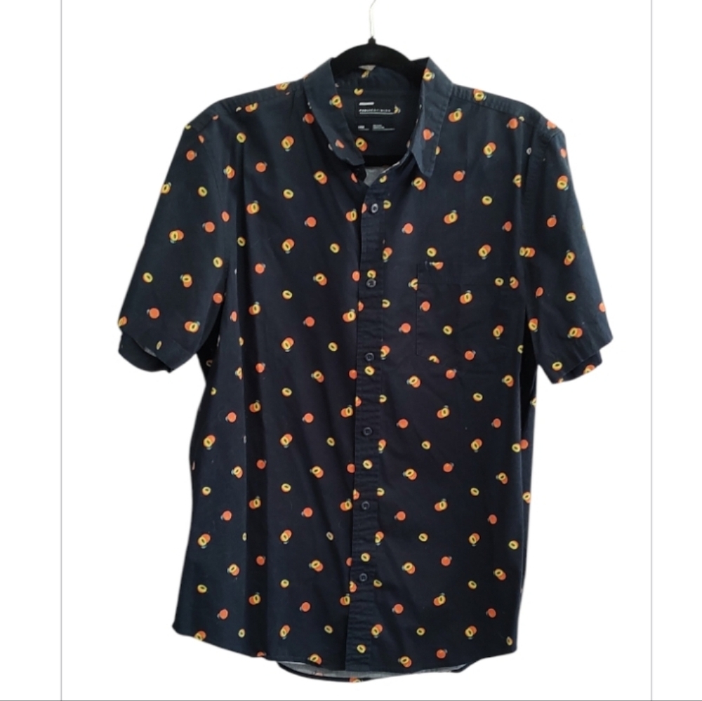 Public Opinion Short Sleeve Peach Themed Button Down Shirt Size L